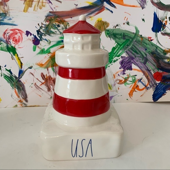 RAE DUNN USA LIGHTHOUSE RED 4TH OF JULY PATRIOTIC - Picture 1 of 2
